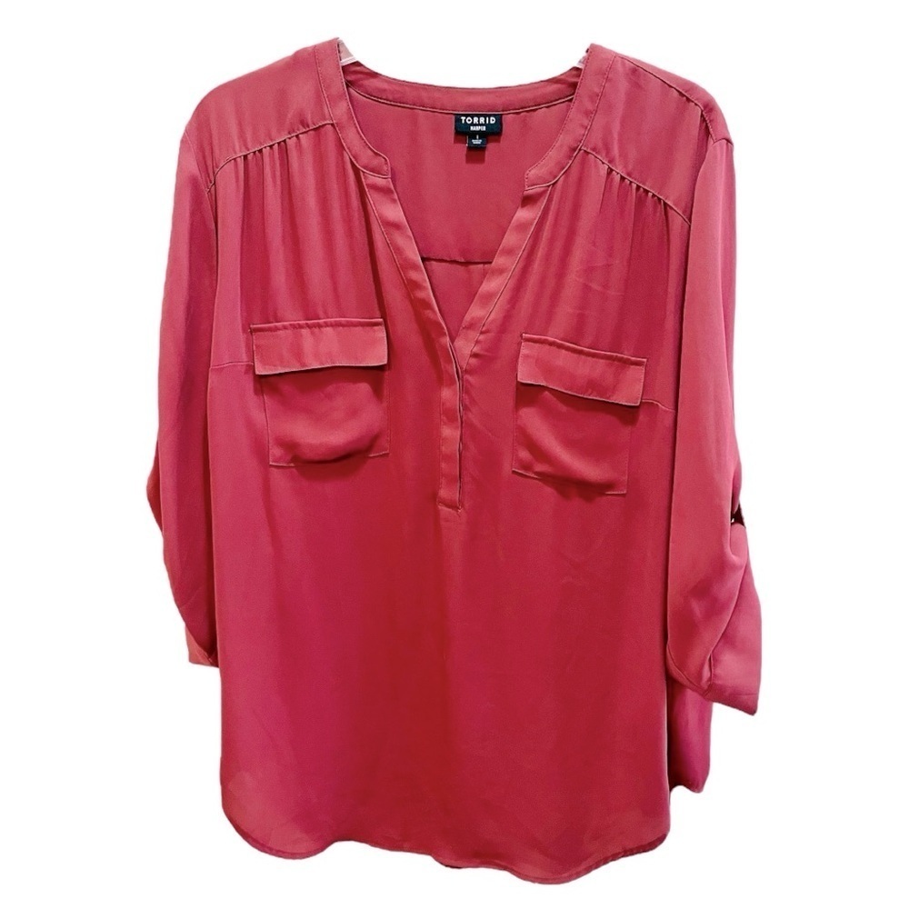 Torrid Harper Roll Tab Sleeve Blouse 1X Muted Red